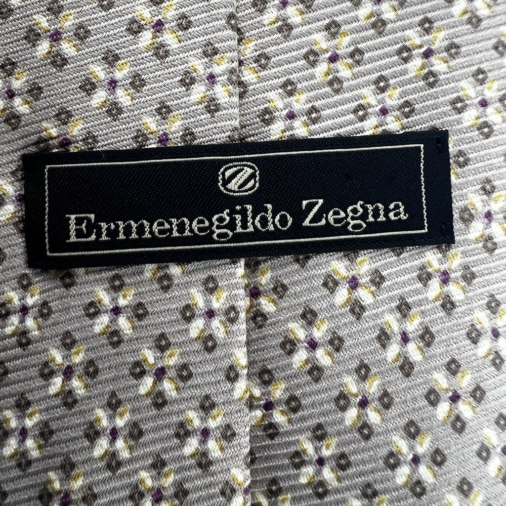 Ermenegildo Zegna 100% Silk Tie Brown Geometric‎ Pattern 3.5" Made In Italy - Picture 3 of 7